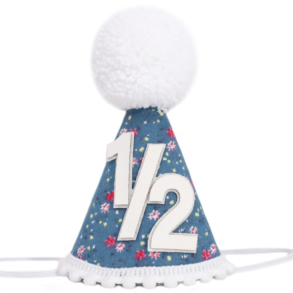 9933 Floral Half Birthday Hat - 6 Months Flower Cone Hat, Baby 0.5 Year